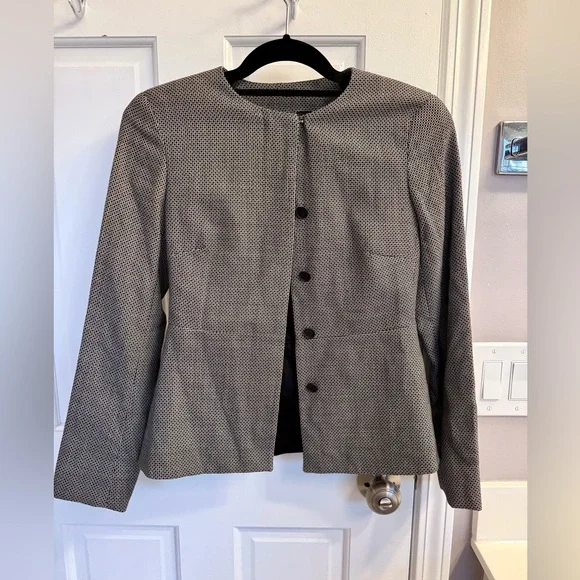 Max Mara Giochi Black White Wool Jacket Blazer Collarless - Picture 2 of 9